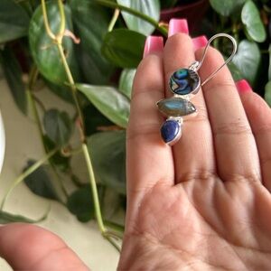 Silver Earrings with Blue and Green Gemstones